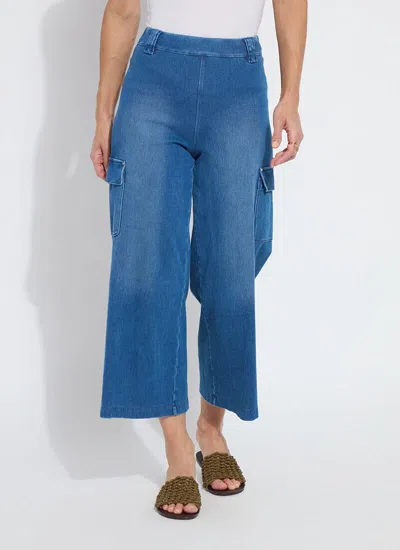 Lyssé Erin West Utility Wide Leg Crop Jeans In Mid Wash In Blue