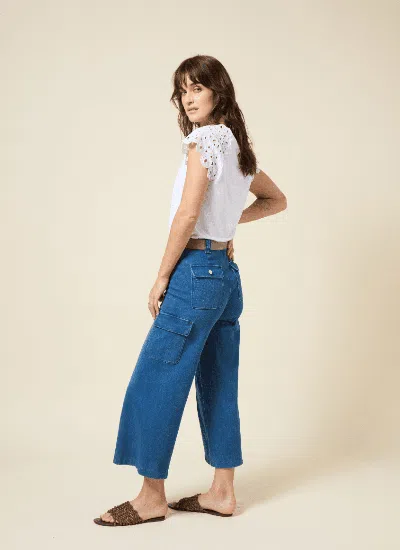 Lyssé Erin West Utility Wide Leg Crop Jeans In Mid Wash In Blue