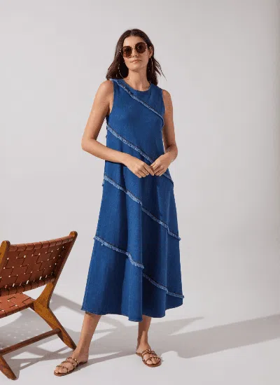 Lyssé Mirabella Denim Fringe Midi Dress In Mid Wash In Multi