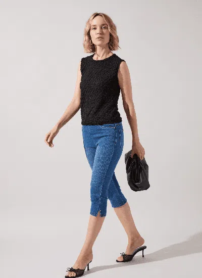 Lyssé Granada Front Pocket Capri Denim Jeans In Mid Wash In Blue