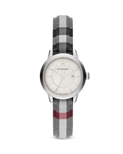 Shop Burberry Black & White Jacquard Strap Watch, 32mm In Stone