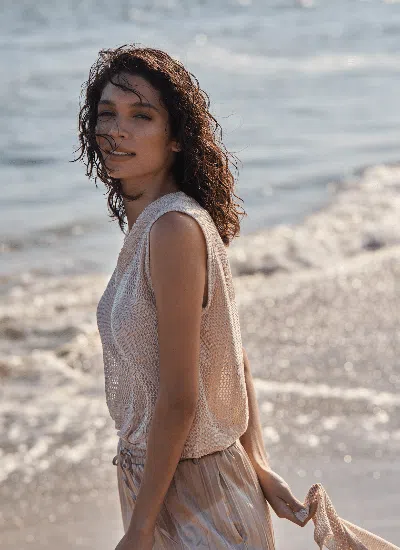 Lyssé Bria Sequined V-neck Shell Top In Chablis In Neutral