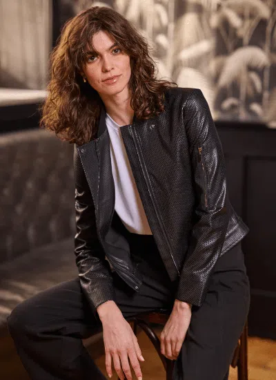 Lyssé Lysse Millicent Perforated Faux Leather Bomber Jacket In Black