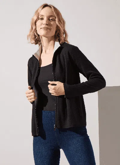 Lyssé Reversible Cashmere Zip Up Cardigan In Black