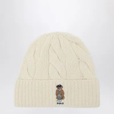 Polo Ralph Lauren Cream Polo Bear Wool Blend Beanie In Neutral
