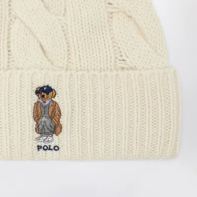 Polo Ralph Lauren Cream Polo Bear Wool Blend Beanie In Neutral