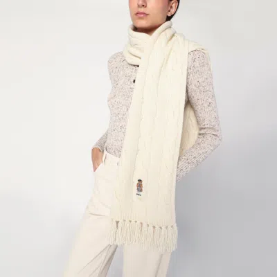 Polo Ralph Lauren Polo Bear Scarf In Cream Wool In Green