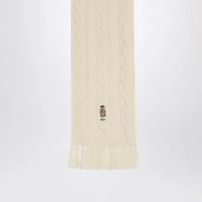 Polo Ralph Lauren Polo Bear Scarf In Cream Wool In Green