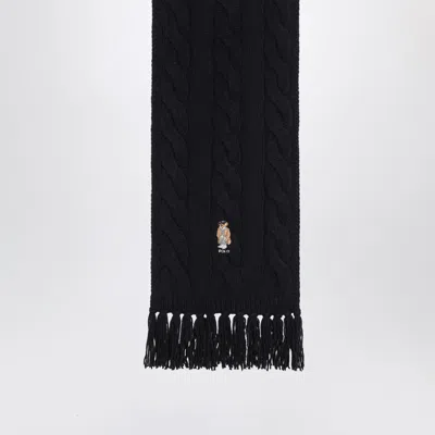 Polo Ralph Lauren Navy Blue Wool Polo Bear Scarf In Blue