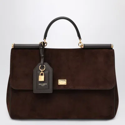 Dolce & Gabbana Ebony Suede Large Bag My Sicily In Brown