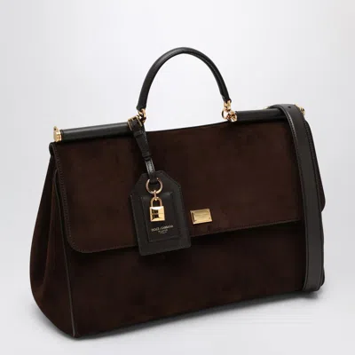 Dolce & Gabbana Ebony Suede Large Bag My Sicily In Brown