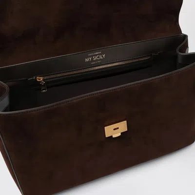 Dolce & Gabbana Ebony Suede Large Bag My Sicily In Brown