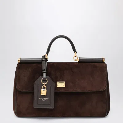 Dolce & Gabbana Suede Tote Bag With Padlock Embellishment Called My Sicily In Brown