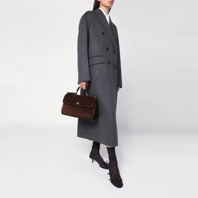 Dolce & Gabbana Suede Tote Bag With Padlock Embellishment Called My Sicily In Brown
