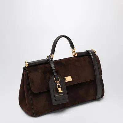 Dolce & Gabbana Suede Tote Bag With Padlock Embellishment Called My Sicily In Brown