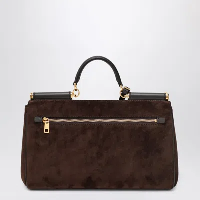 Dolce & Gabbana Suede Tote Bag With Padlock Embellishment Called My Sicily In Brown