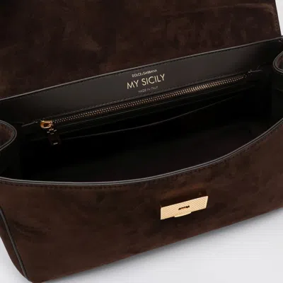 Dolce & Gabbana Suede Tote Bag With Padlock Embellishment Called My Sicily In Brown