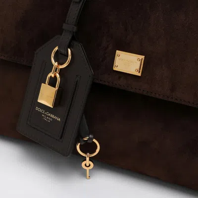 Dolce & Gabbana Suede Tote Bag With Padlock Embellishment Called My Sicily In Brown