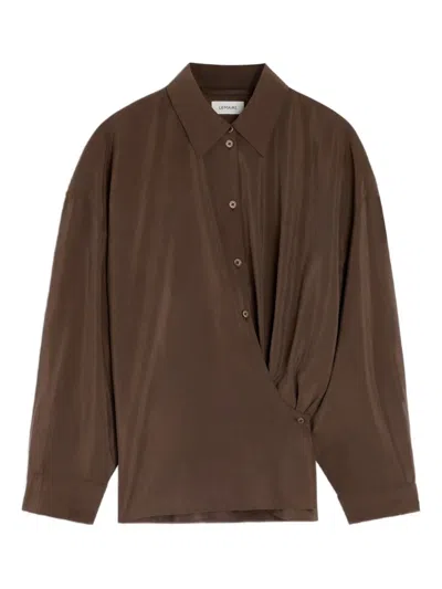 Lemaire Straight Collar Twisted Cotton Shirt In Brown