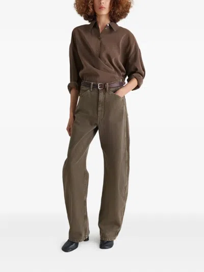 Lemaire Straight Collar Twisted Cotton Shirt In Brown