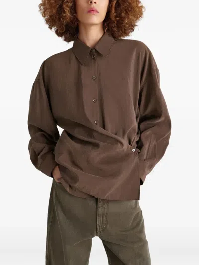 Lemaire Straight Collar Twisted Cotton Shirt In Brown