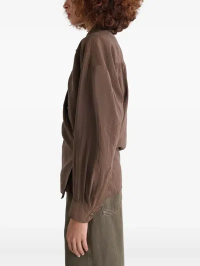 Lemaire Straight Collar Twisted Cotton Shirt In Brown