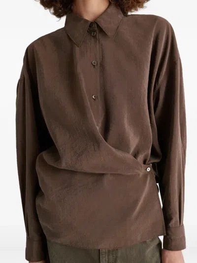 Lemaire Straight Collar Twisted Cotton Shirt In Brown