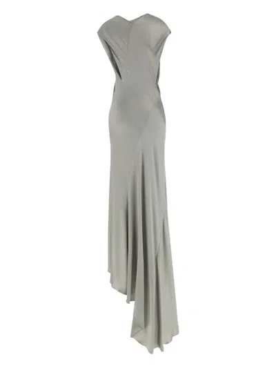 Alberta Ferretti Draped Satin Dress Asymmetric Neckline In Gray