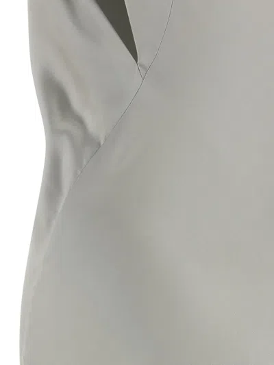 Alberta Ferretti Draped Satin Dress Asymmetric Neckline In Gray