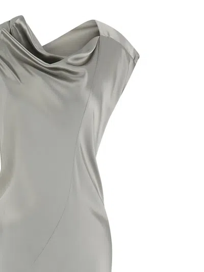 Alberta Ferretti Draped Satin Dress Asymmetric Neckline In Gray