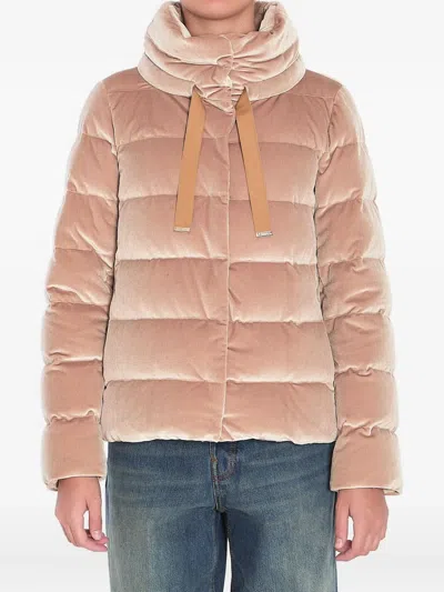 Herno Quilted Velvet Drawstring High Collar Jacket In Gold