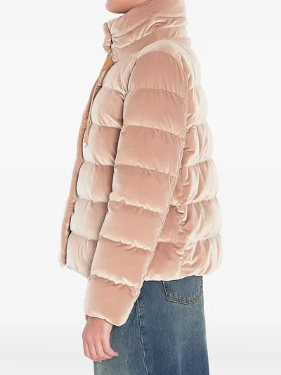 Herno Quilted Velvet Drawstring High Collar Jacket In Gold
