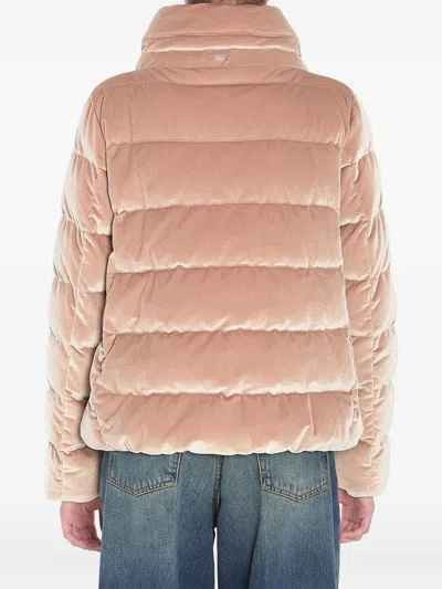 Herno Quilted Velvet Drawstring High Collar Jacket In Gold
