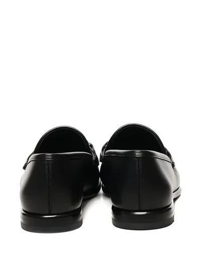Ferragamo Crown Leather Loafer With Gancini Detail In Black