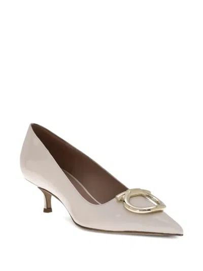 Ferragamo Cream Calf Leather Bos Taurus Mid Heel Pumps In Neutral