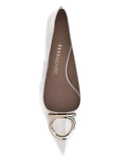 Ferragamo Cream Calf Leather Bos Taurus Mid Heel Pumps In Neutral