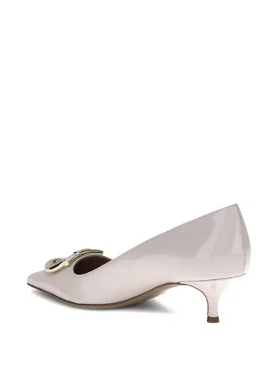 Ferragamo Cream Calf Leather Bos Taurus Mid Heel Pumps In Neutral