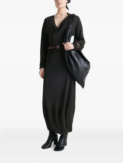 Lemaire Draped Crepe Jersey Maxi Dress In Black