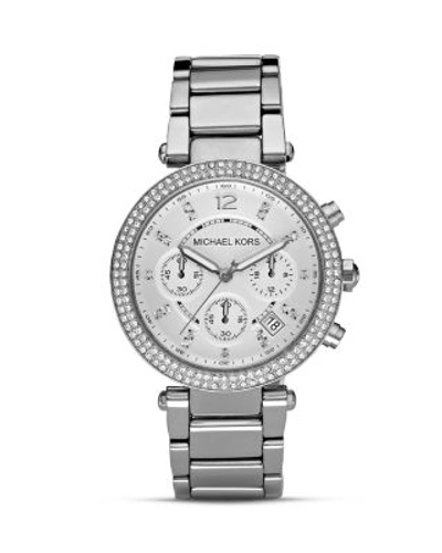 Shop Michael Kors Pavé Parker Watch, 39mm In Silver