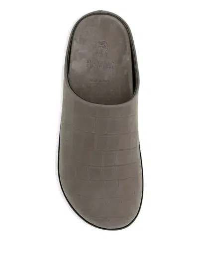 Brunello Cucinelli Monili Chain-detail Flat Mules In Gray