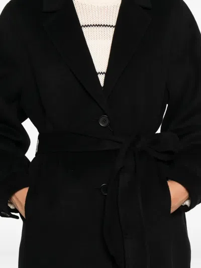 Twinset Belted Lapel Coat In Black