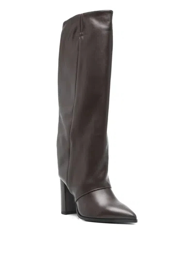 Gisel Moire 95mm Calf Leather Knee-high Boots In Brown