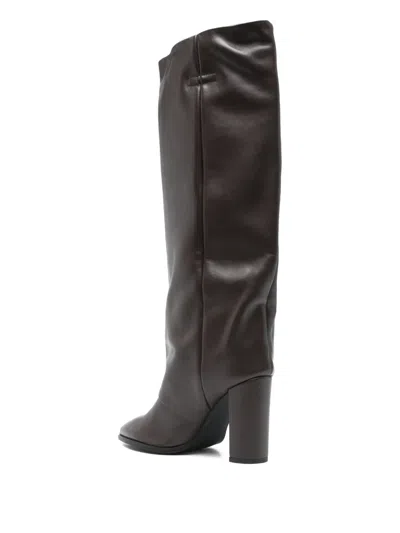 Gisel Moire 95mm Calf Leather Knee-high Boots In Brown