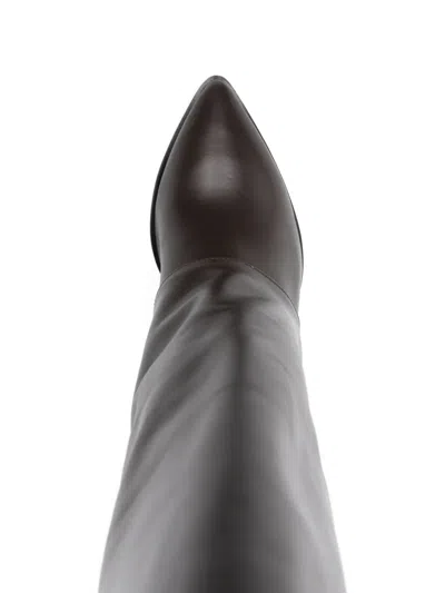 Gisel Moire 95mm Calf Leather Knee-high Boots In Brown