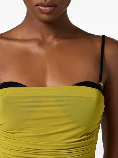 Elisabetta Franchi Ruched Bodysuit In Yellow