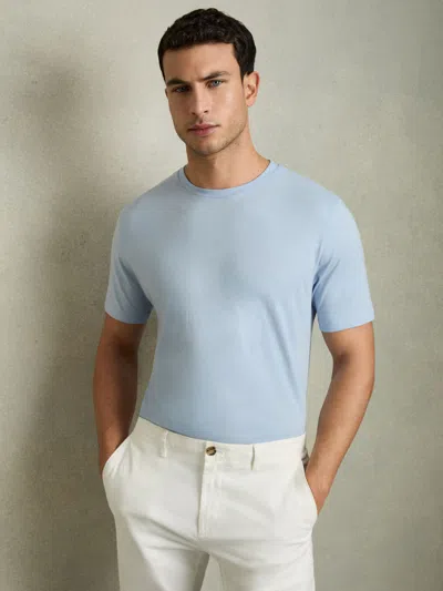 Reiss Soft Blue Mercerised-cotton Crew-neck T-shirt In Blue