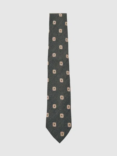 Reiss Mens Forest Green Marco Square-pattern Silk And Wool T In Green