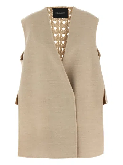 Fabiana Filippi Knit Wool Vest Crochet Back Detail In Sand