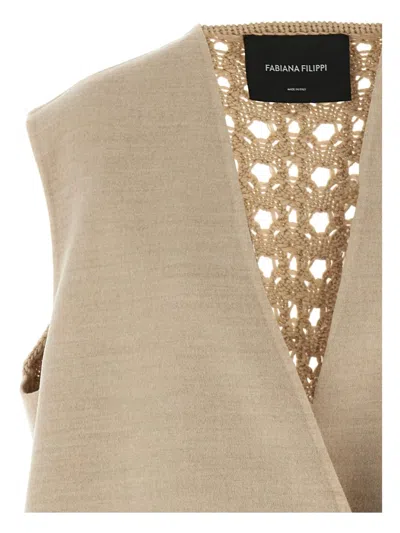 Fabiana Filippi Knit Wool Vest Crochet Back Detail In Sand