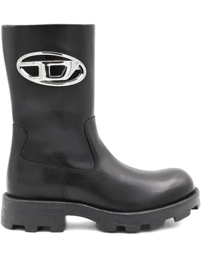 Diesel D-hammer-biker Boots In Shiny Leather In Black